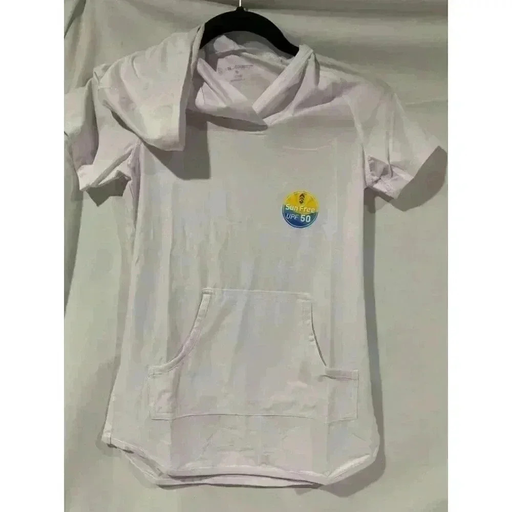 FREE‎ COUNTRY UPF 50 swim shirt with hoodie Youth Medium 10-12 White- NEW